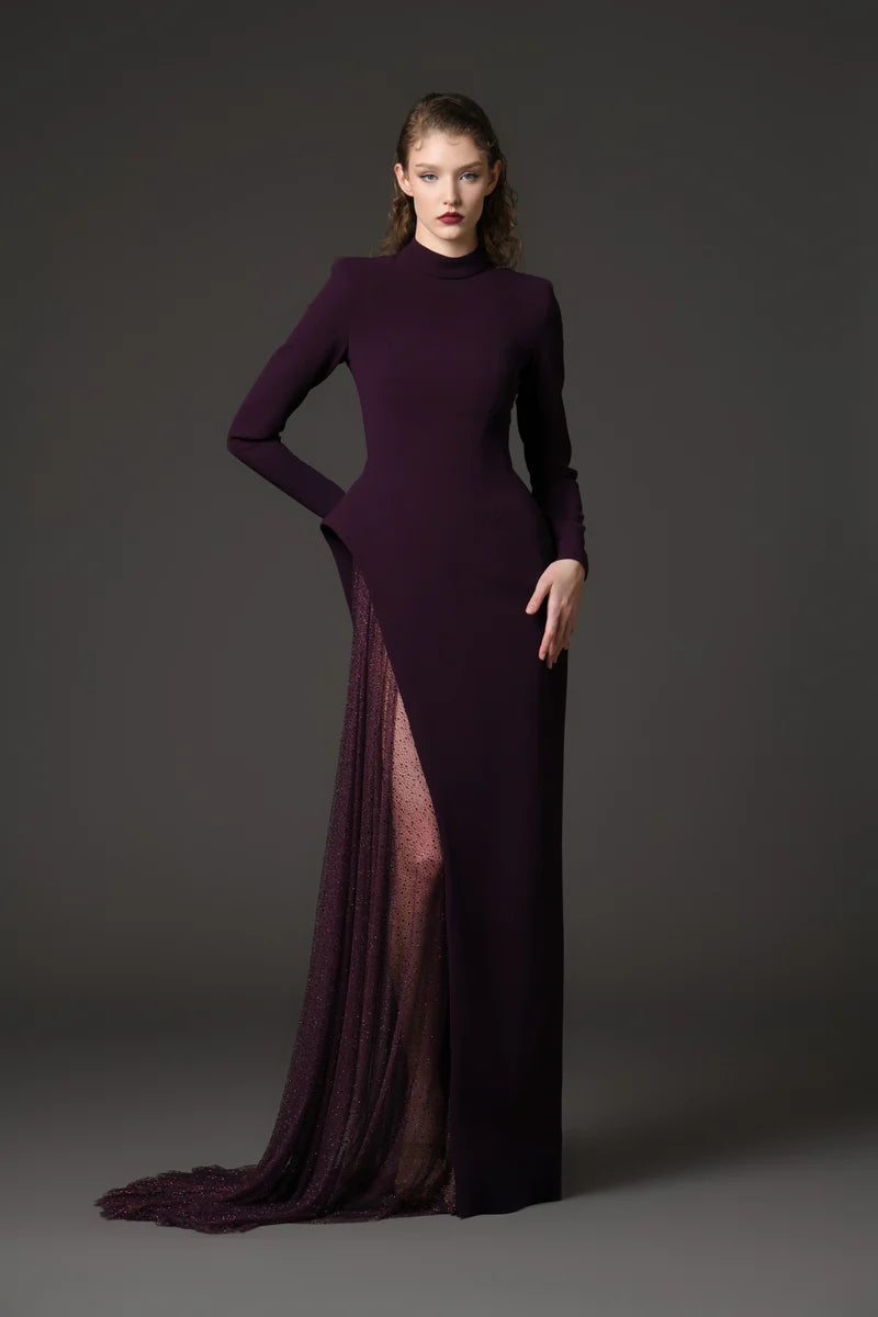 Burgundy Asymmetric Crêpe Dress