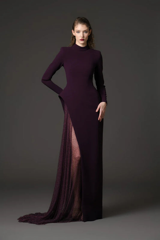 Burgundy Asymmetric Crêpe Dress