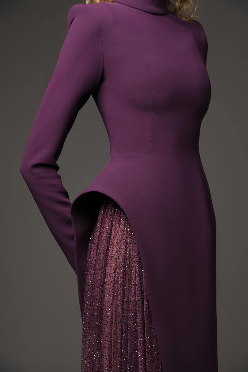 Burgundy Asymmetric Crêpe Dress
