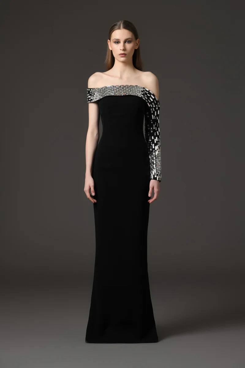 Asymmetric Black Crêpe Dress