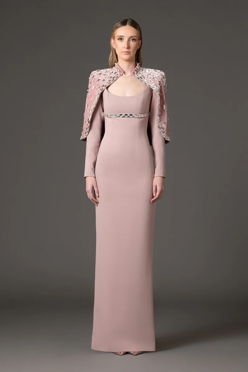 Vintage Rose Crêpe Dress with Velvet Bolero