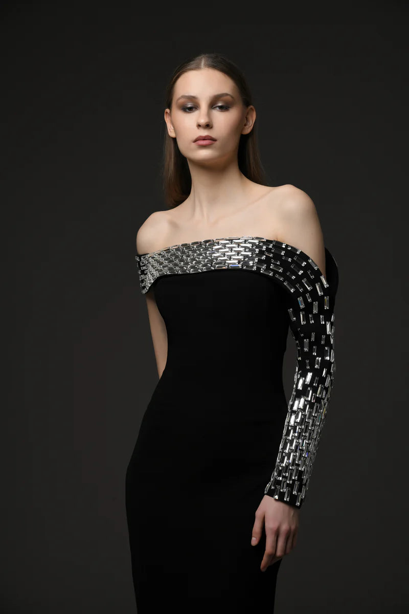 Asymmetric Black Crêpe Dress