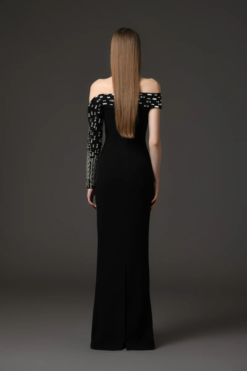 Asymmetric Black Crêpe Dress