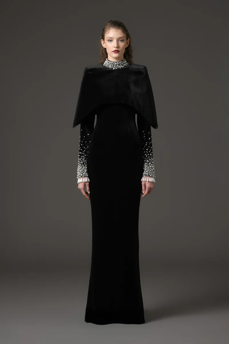 Black Velvet Embroidered Dress