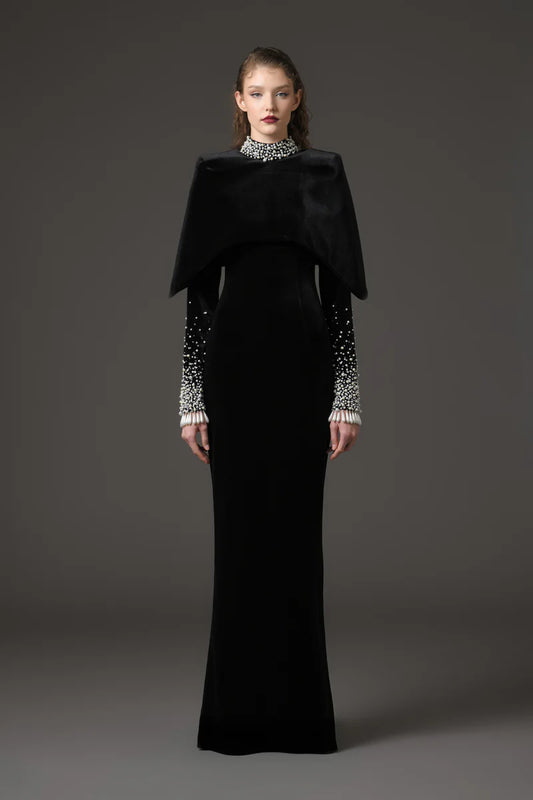 Black Velvet Embroidered Dress