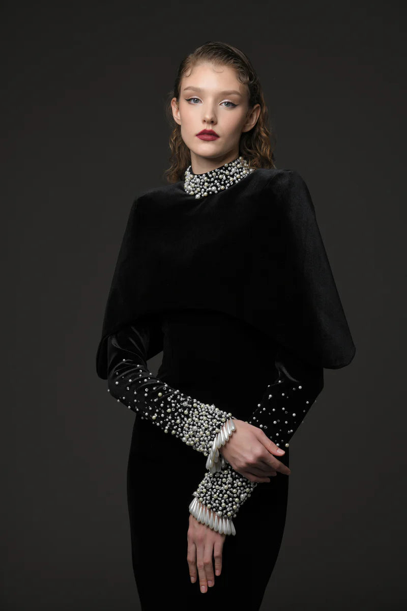 Black Velvet Embroidered Dress