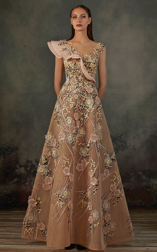 Asymmetrical Embroidered Gown
