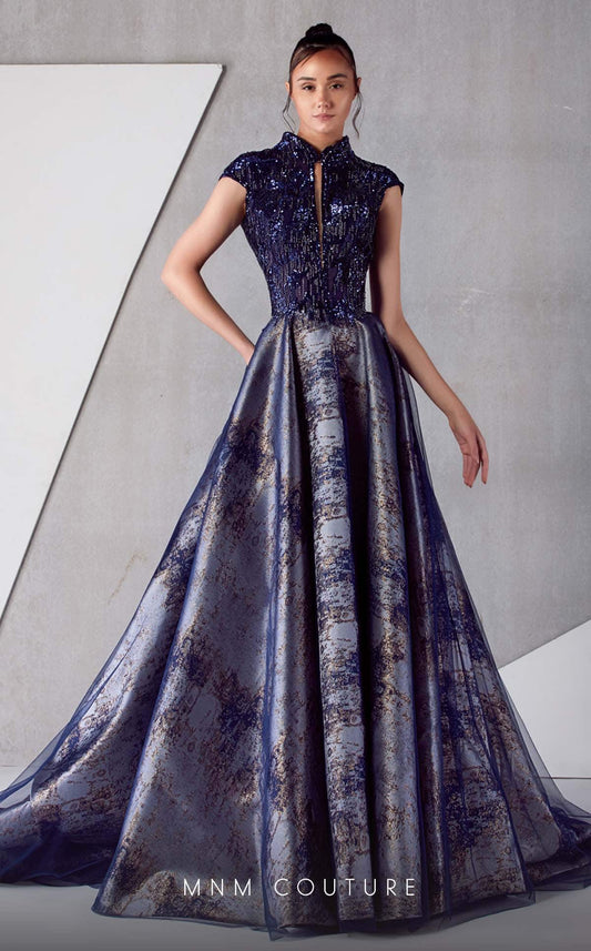 High Neck Embellished Bodice A-Line Gown