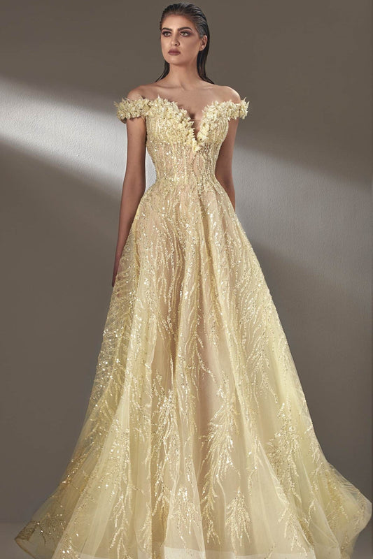 Embellished Off Shoulder A-Line Gown