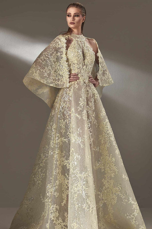 Cape Sleeve A-Line Gown