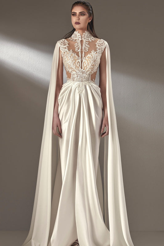 High Neck Cape Sleeve Gown