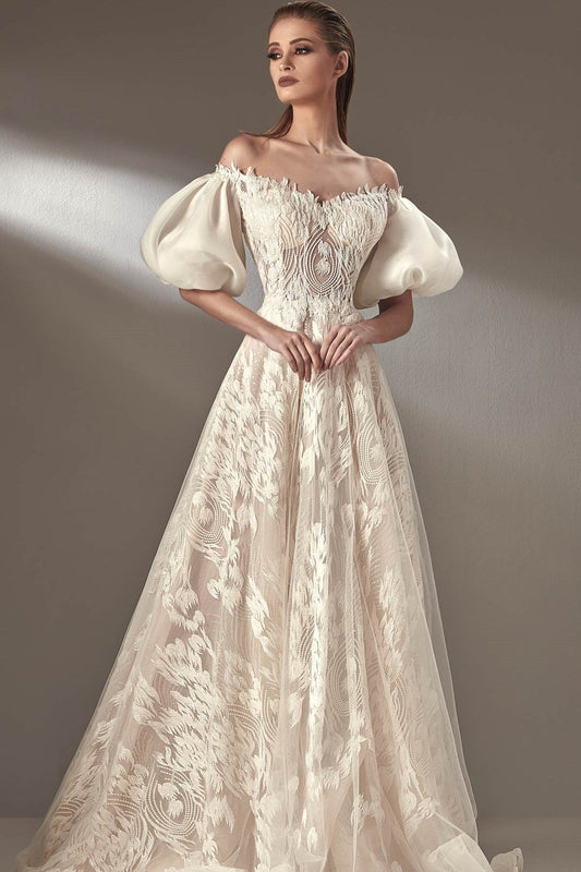 Puff Sleeve Off Shoulder Gown