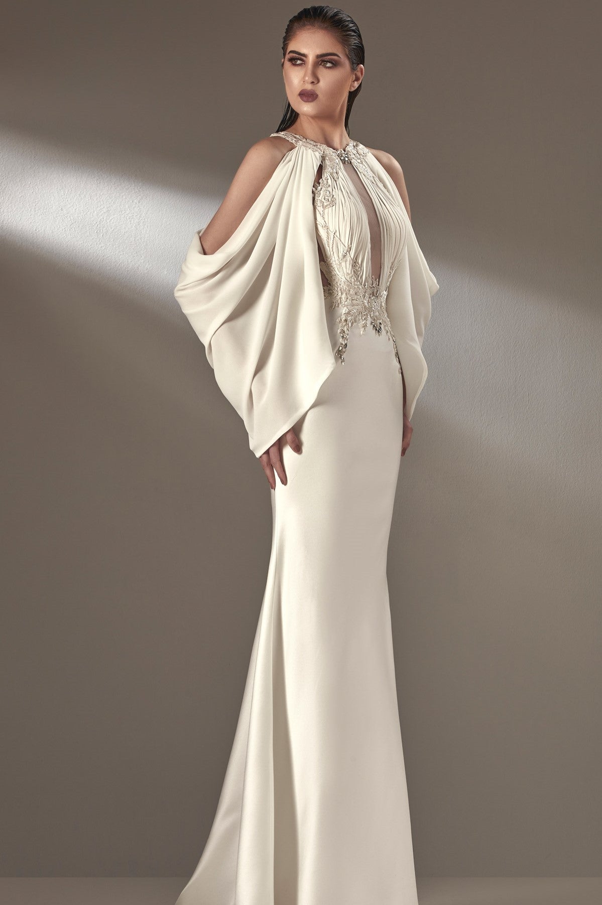 Draped Long Sleeve Gown