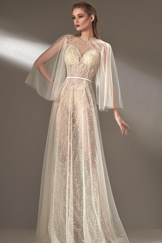 Sheer Cape Sleeve Gown