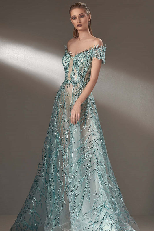 Off Shoulder Embellished Gown