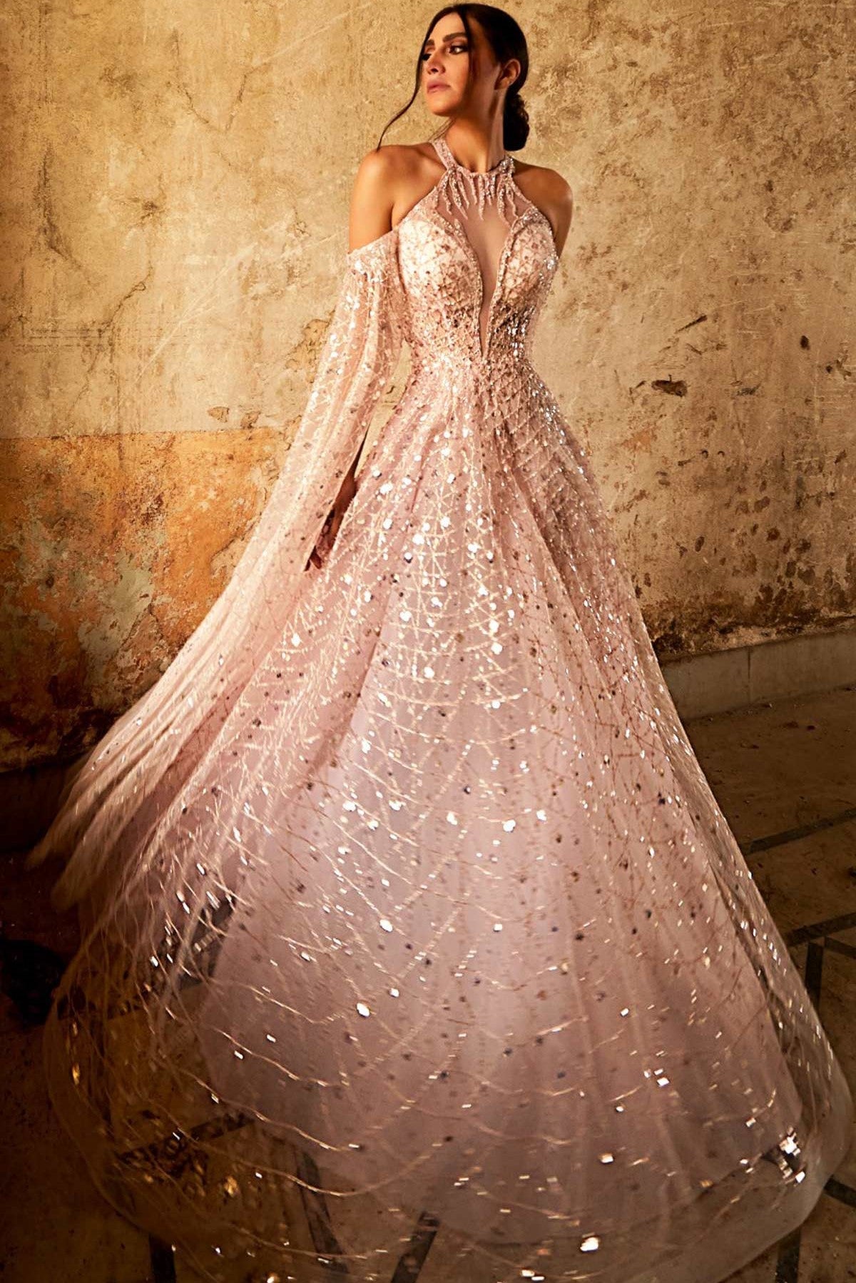 Pink Cold Shoulder Gown