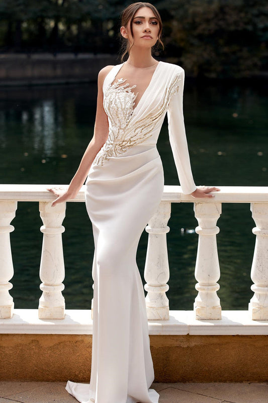 Long Sleeve Sequin Embroidered Gown