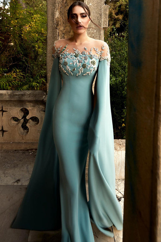 Fitted Cape Sleeve Gown