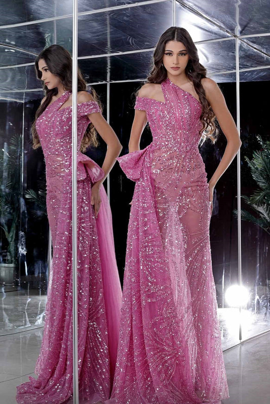 Draped Embellished Gown