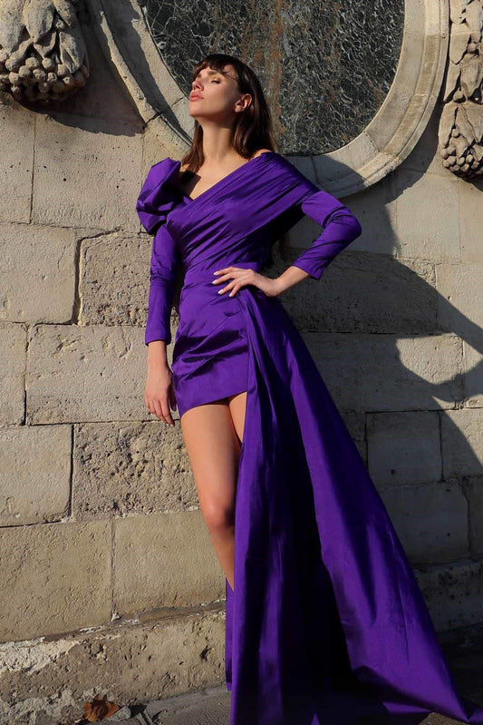 Off Shoulder Mini Dress with Train
