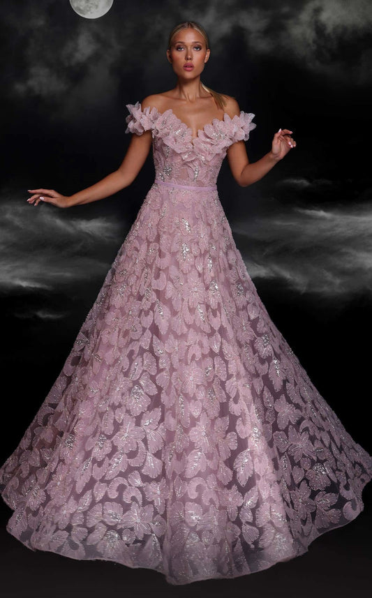 Floral Applique Neck Gown
