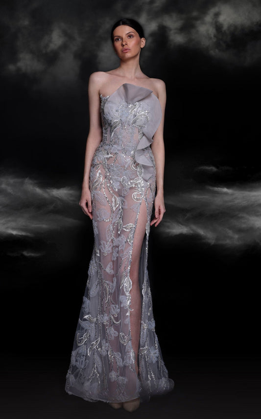 Strapless Fan Bodice Gown