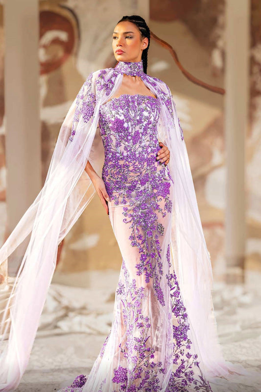 Strapless Gown with Cape Sleeves
