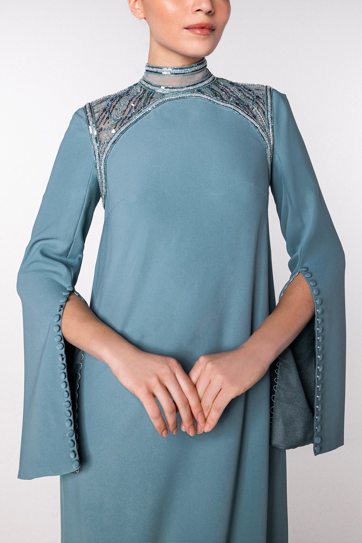 Beaded-Yoke Bell-Sleeve Kaftan