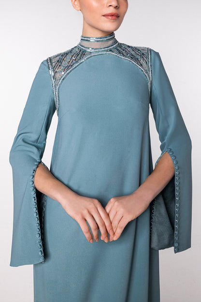 Beaded-Yoke Bell-Sleeve Kaftan