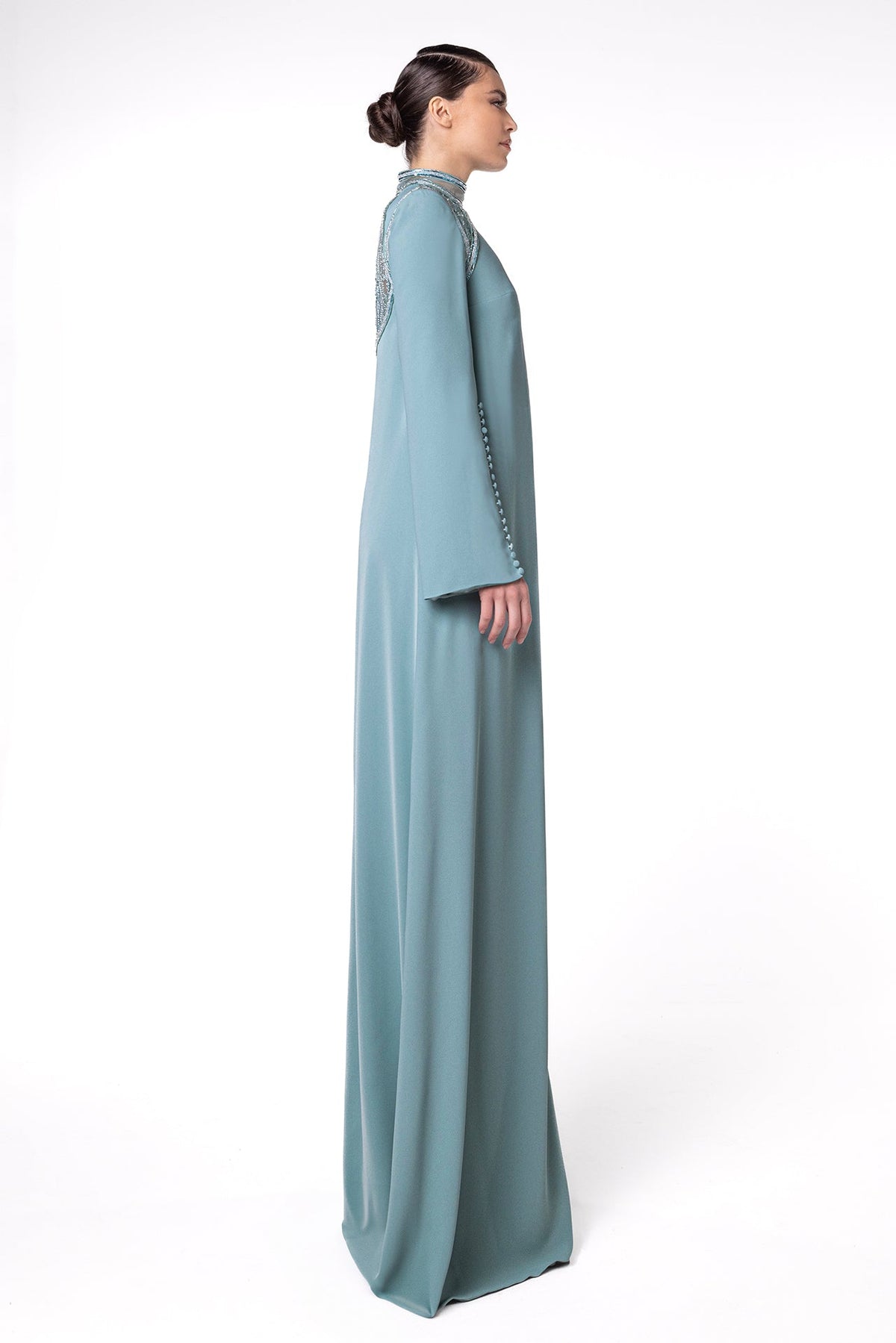 Beaded-Yoke Bell-Sleeve Kaftan