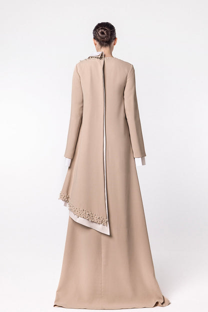 Pearl-Trimmed Draped Kaftan