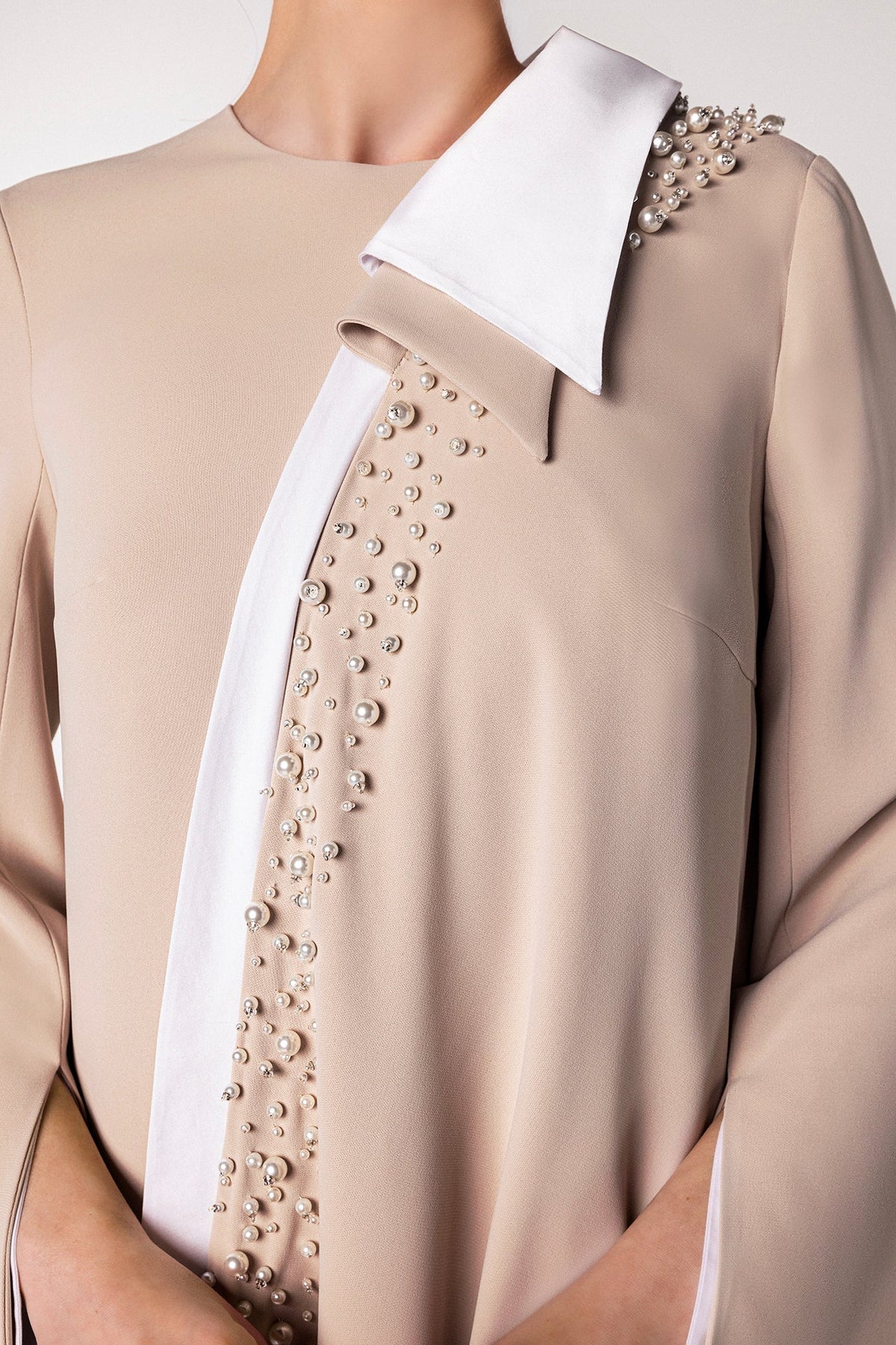 Pearl-Trimmed Draped Kaftan