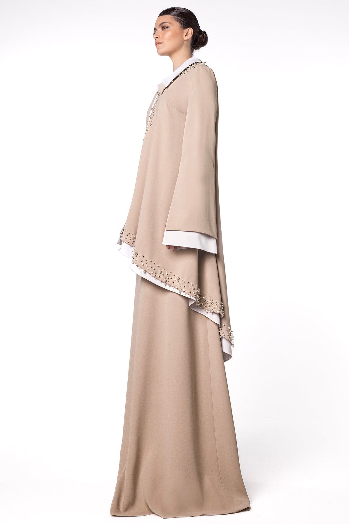 Pearl-Trimmed Draped Kaftan