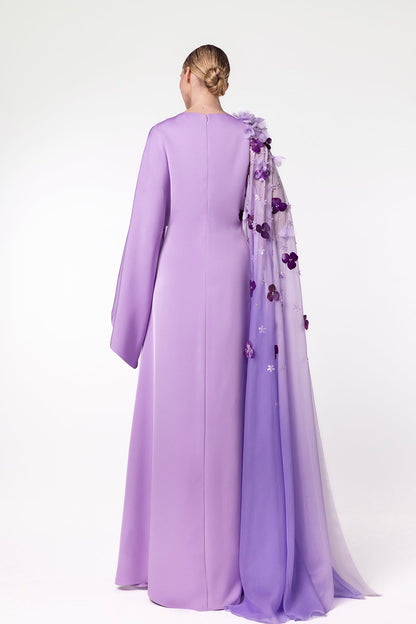 Floral Appliqué Cape-Sleeve Kaftan