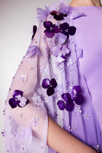 Floral Appliqué Cape-Sleeve Kaftan