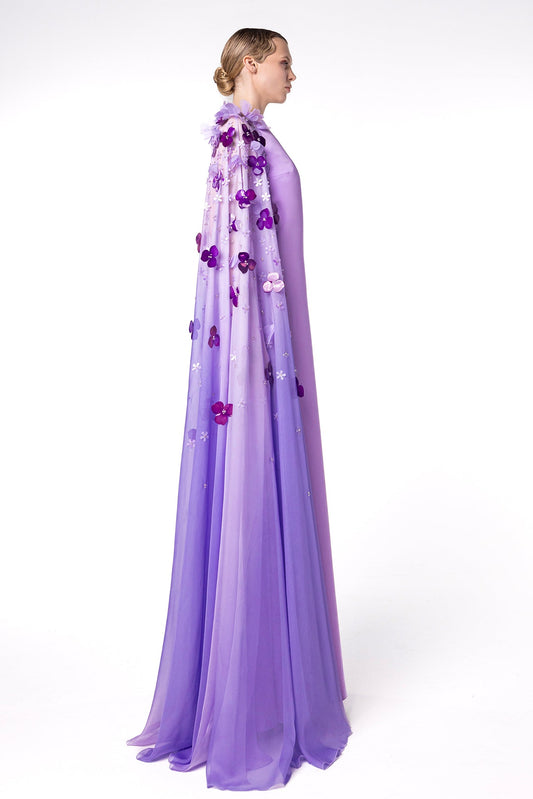 Floral Appliqué Cape-Sleeve Kaftan