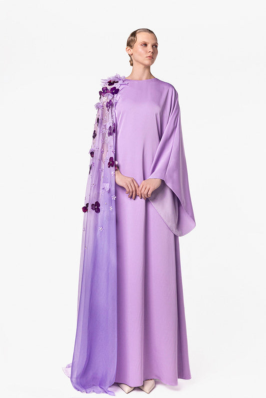 Floral Appliqué Cape-Sleeve Kaftan
