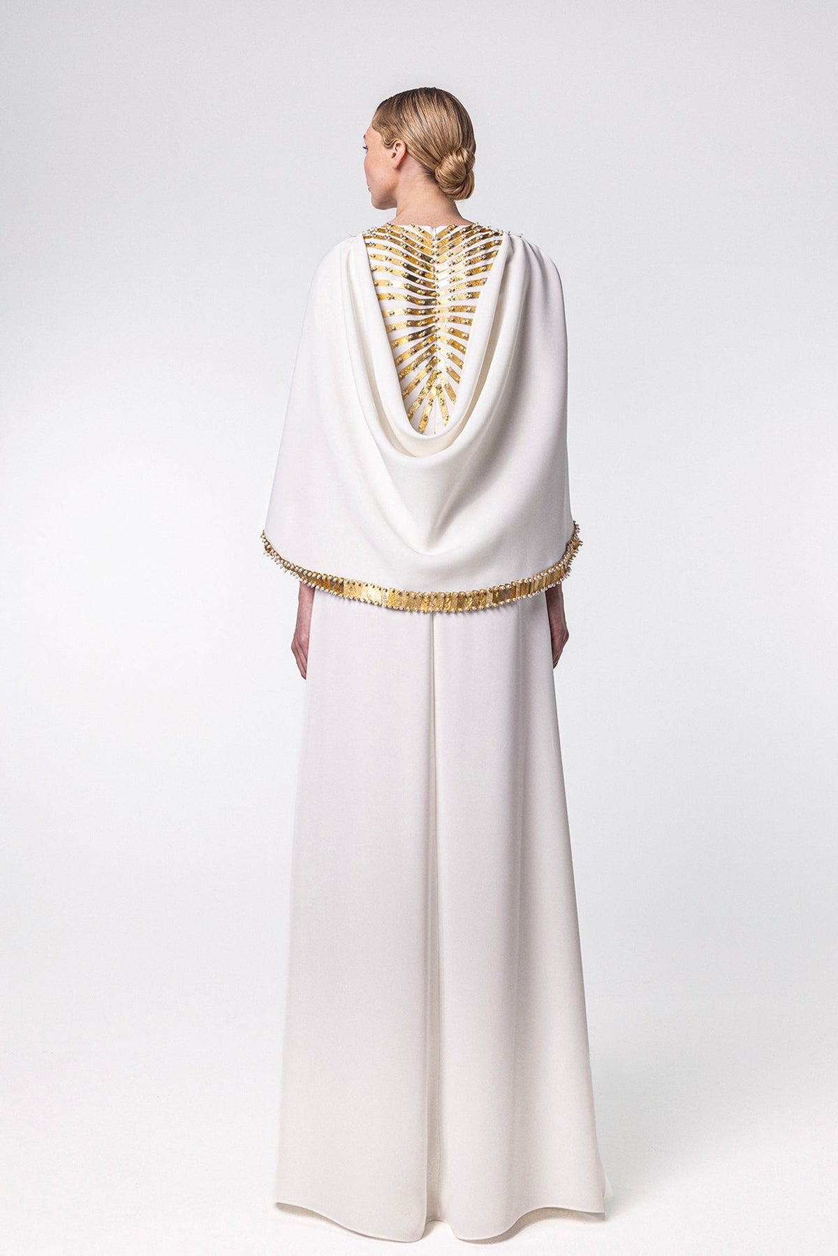 Metallic-Trimmed Cape-Sleeve Kaftan