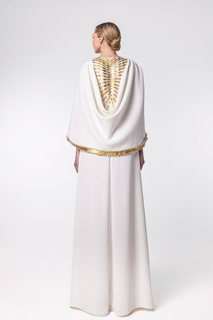 Metallic-Trimmed Cape-Sleeve Kaftan