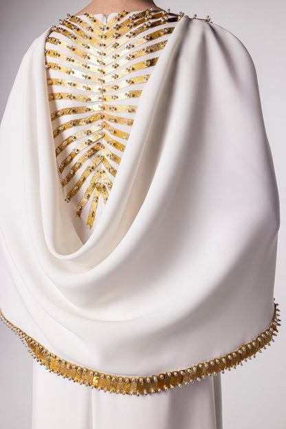 Metallic-Trimmed Cape-Sleeve Kaftan