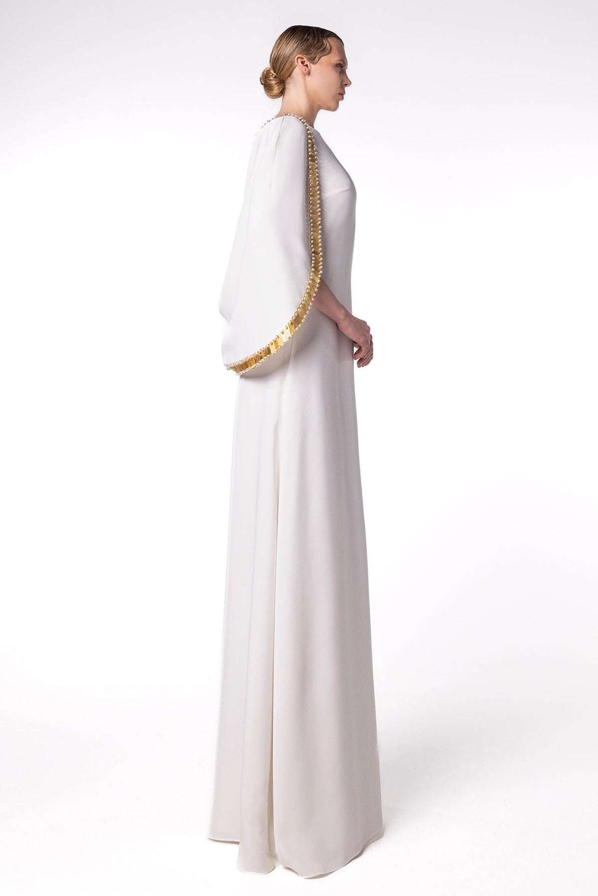 Metallic-Trimmed Cape-Sleeve Kaftan