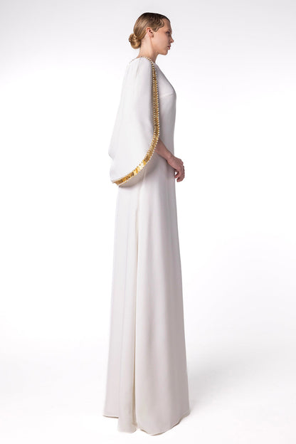 Metallic-Trimmed Cape-Sleeve Kaftan