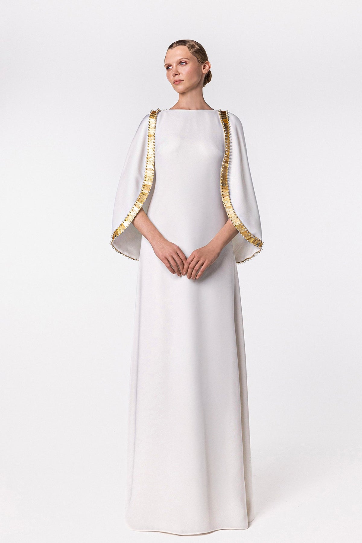 Metallic-Trimmed Cape-Sleeve Kaftan