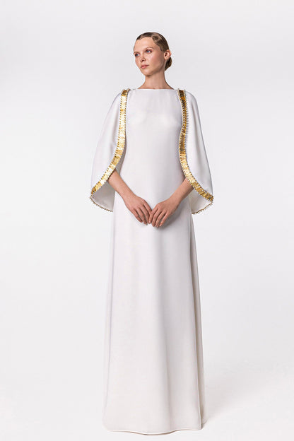 Metallic-Trimmed Cape-Sleeve Kaftan