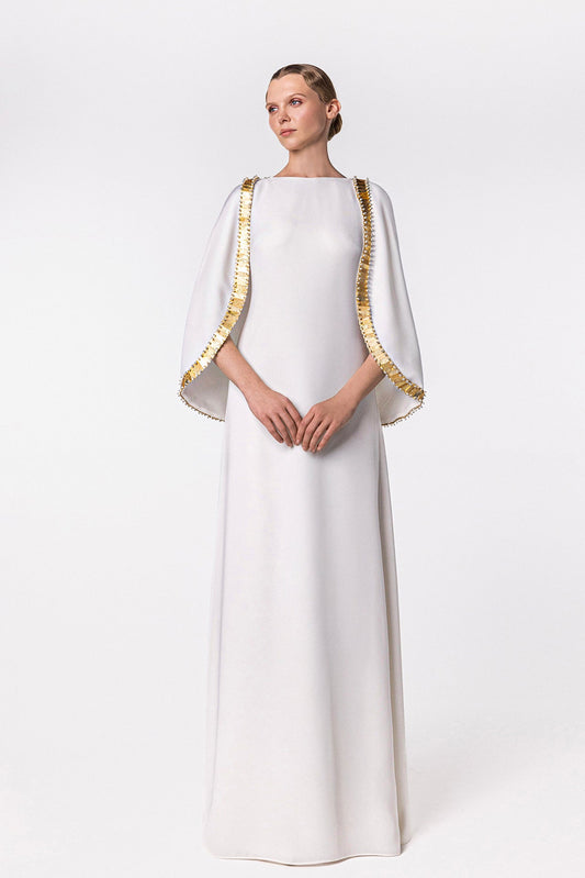 Metallic-Trimmed Cape-Sleeve Kaftan