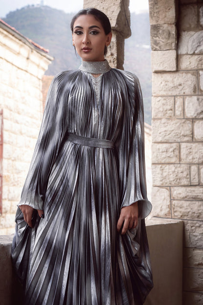 Pleated Draped-Sleeve Kaftan