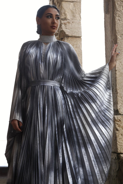 Pleated Draped-Sleeve Kaftan