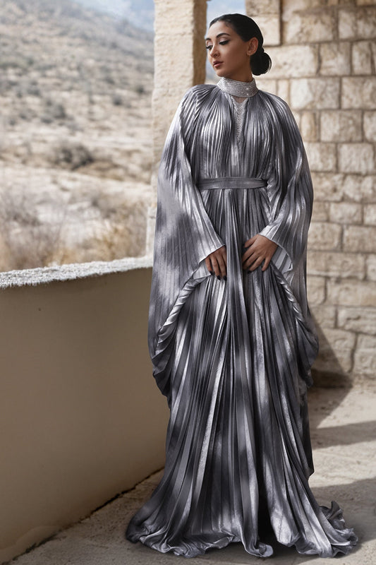 Pleated Draped-Sleeve Kaftan