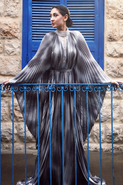 Pleated Draped-Sleeve Kaftan