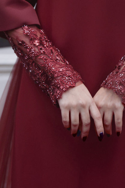 Bell-Sleeve Tulle-Train Kaftan